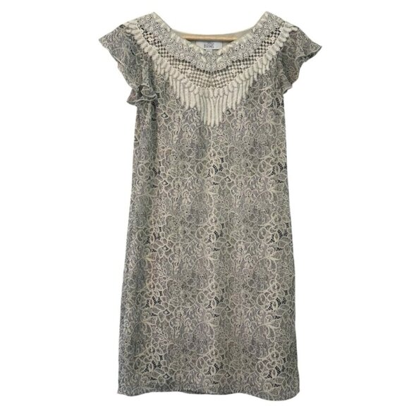 Belle Badgley Mischka Women's 2 Grey Shift Lace Cap Sleeve Career Casual Dress - Picture 1 of 4